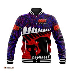 New Zealand Maori ANZAC Baseball Jacket Remembrance Soldier - Purple