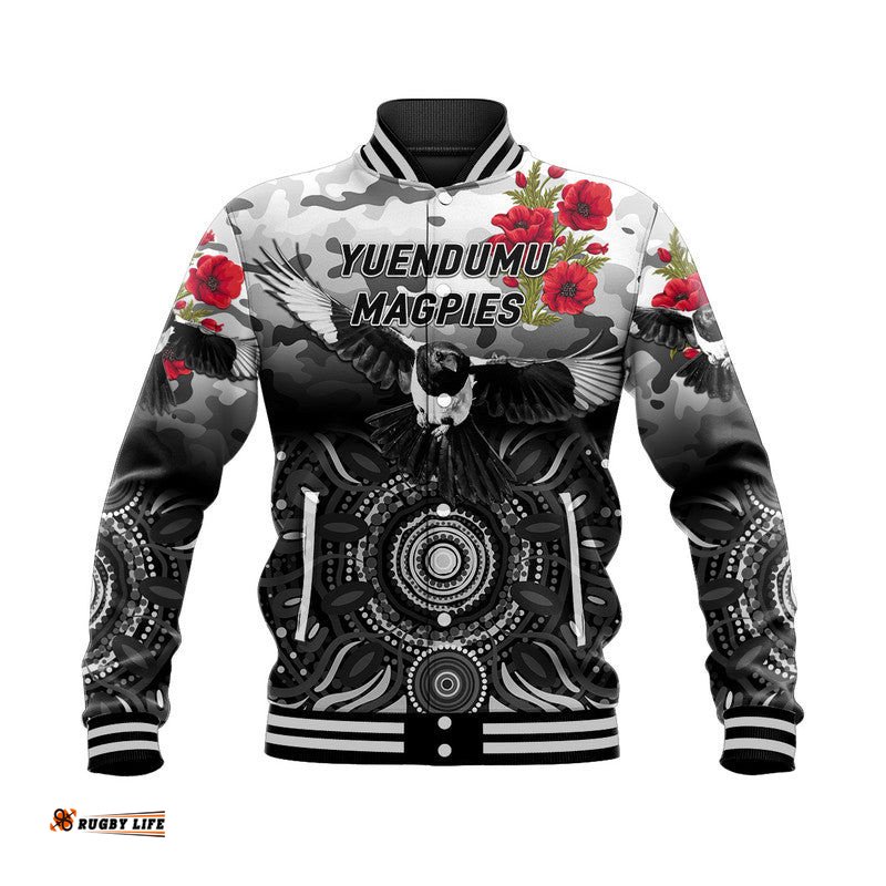 Custom Personalised Yuendumu Magpies Football Club ANZAC Baseball Jacket Indigenous Vibes