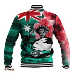 ANZAC Rabbitohs Rugby Baseball Jacket We Shall Remember