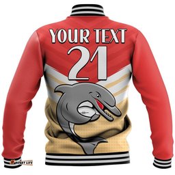 Custom Text And Number Redcliffe Dolphins Rugby Baseball Jacket Simple Style