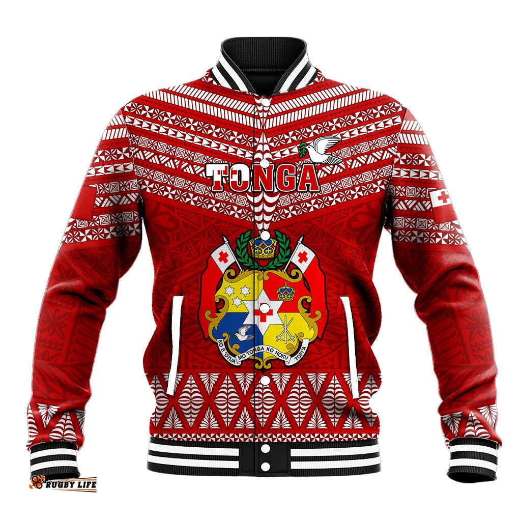 Tonga Rugby Baseball Jacket 2023 World Cup Tongan Kupesi Ngatu Pattern