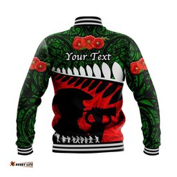 Custom Personalised New Zealand Maori ANZAC Baseball Jacket Remembrance Soldier - Green