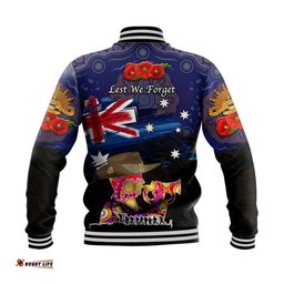 Australia Aboriginal ANZAC Baseball Jacket Remembrance Vibes - Navy
