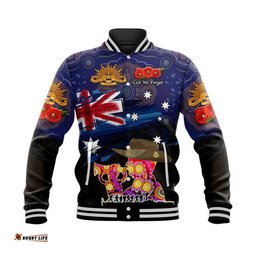 Australia Aboriginal ANZAC Baseball Jacket Remembrance Vibes - Navy