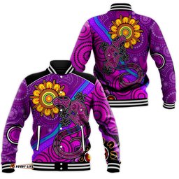Australia Lizard and Sun Baseball Jacket Aboriginal Art Purple