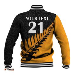 Custom Australia Wallabies and Aotearoa Rugby Baseball Jacket Kangaroo Black Fern Maori Gold Vibe