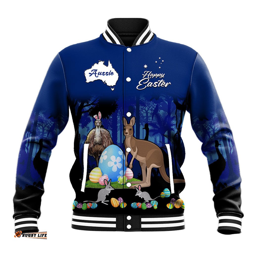 Australia Kangaroo Emu And Bilby Happy Easter Day Baseball Jacket