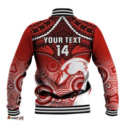 Personalised Sydney Swans Football Baseball Jacket Go Swannies Aboriginal Mix Polynesian Pattern