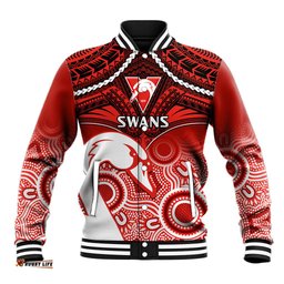Personalised Sydney Swans Football Baseball Jacket Go Swannies Aboriginal Mix Polynesian Pattern
