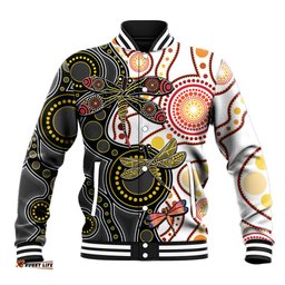 Aboriginal Dragonfly Baseball Jacket White Style