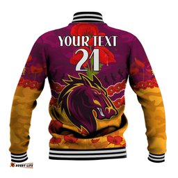 Custom Text And Number Broncos Rugby ANZAC Baseball Jacket Lest We Forget