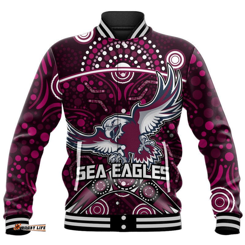 Sea Eagles Rugby Baseball Jacket Boomerang Indigenous Dots