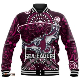 Sea Eagles Rugby Baseball Jacket Boomerang Indigenous Dots