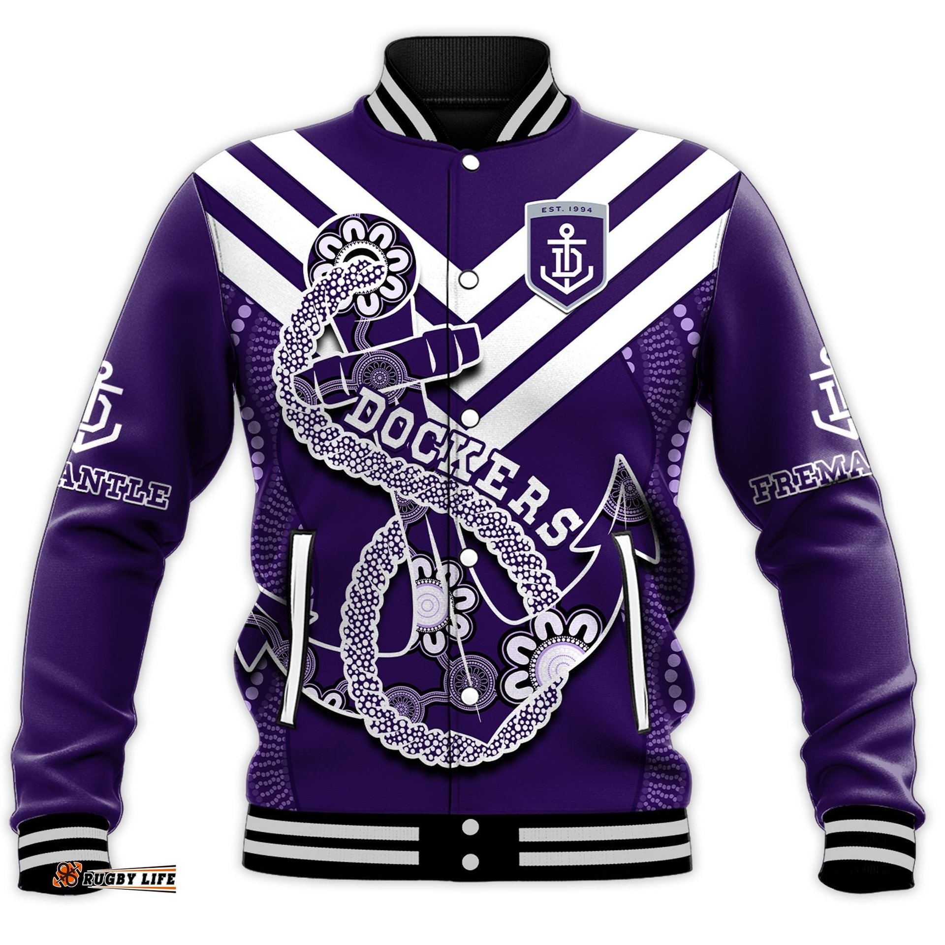 Dockers Football Baseball Jacket Fremantle Anchor Mix Aboriginal Pattern Dynamic Style