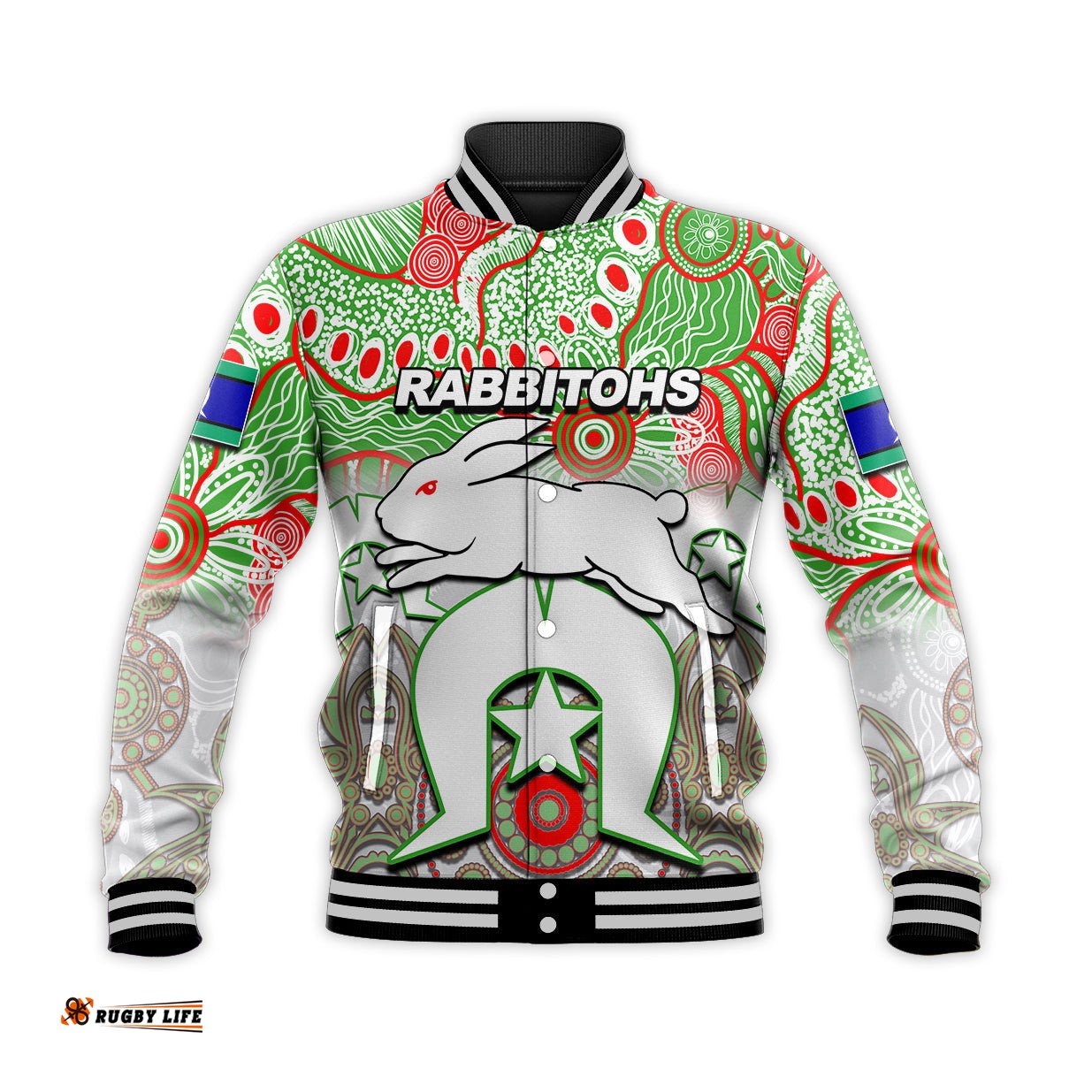 Custom Personalised Rabbitohs Torres Strait Islanders Mix Aboriginal Baseball Jacket