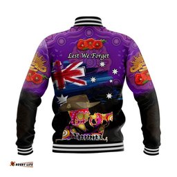 Australia Aboriginal ANZAC Baseball Jacket Remembrance Vibes - Purple