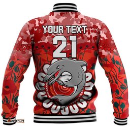 Custom Personalised Dolphins Rugby ANZAC Baseball Jacket Camouflage Poppy