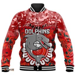Custom Personalised Dolphins Rugby ANZAC Baseball Jacket Camouflage Poppy