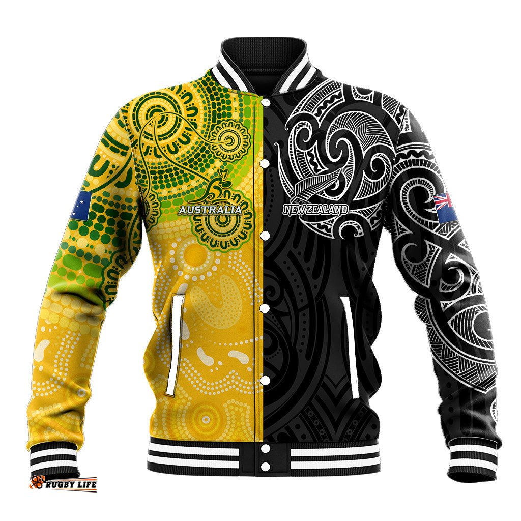 Personalised Australia Rugby Mix New Zealands Rugby Baseball Jacket Indigenous Half-Half Style