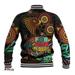 Hawks Football Aboriginal Art Baseball Jacket NAIDOC Indigenous Tribal