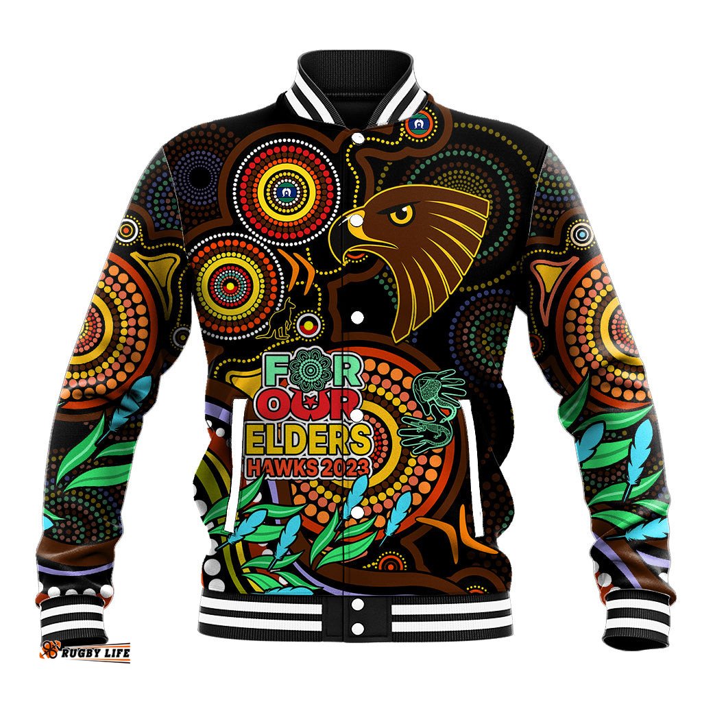 Hawks Football Aboriginal Art Baseball Jacket NAIDOC Indigenous Tribal