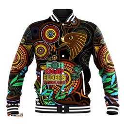 Hawks Football Aboriginal Art Baseball Jacket NAIDOC Indigenous Tribal