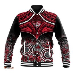Personalised Essendon Football Baseball Jacket Bombers Aboriginal Mix Polynesian Pattern