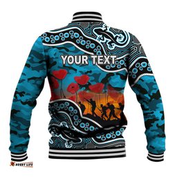 Custom Personalised Anzac Day NRL - Sharks Baseball Jacket Aboriginal Lizard Patterns