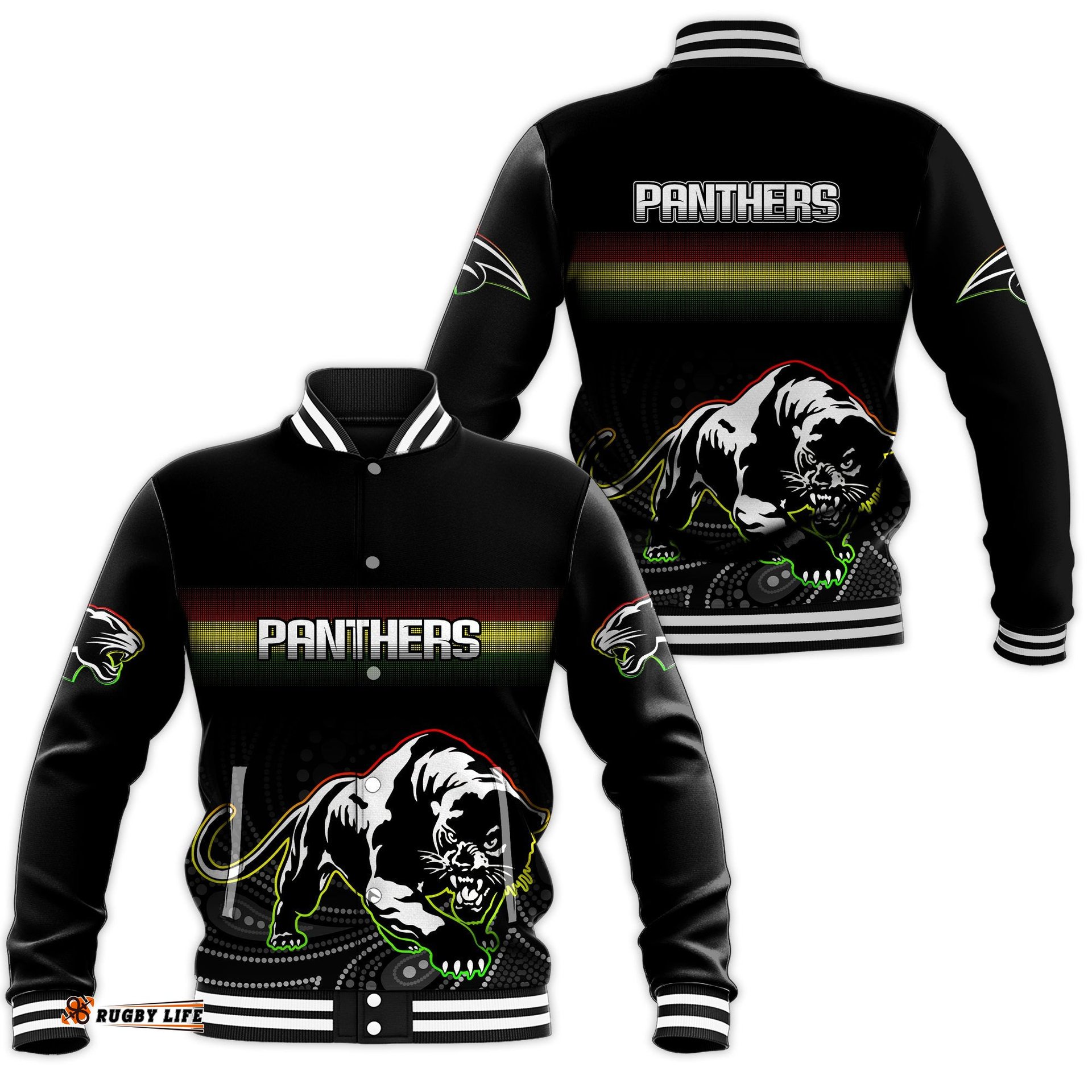 Black Panthers Rugby League Aboriginal Baseball Jacket