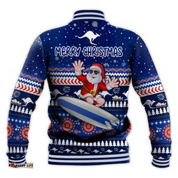 Australia Christmas Baseball Jacket Aussie Aboriginal Santa Claus is Surfing with Kangaroo