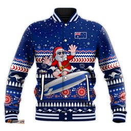 Australia Christmas Baseball Jacket Aussie Aboriginal Santa Claus is Surfing with Kangaroo