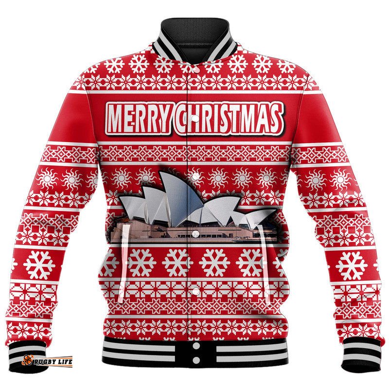 Custom Personalised Australian Sydney Opera House Christmas Vibe With Aboriginal Dot Painting Style Baseball Jacket
