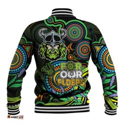 Raiders Rugby Aboriginal Art Baseball Jacket NAIDOC Indigenous Tribal