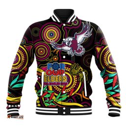 Custom Sea Eagles Rugby Aboriginal Art Baseball Jacket NAIDOC Indigenous Tribal