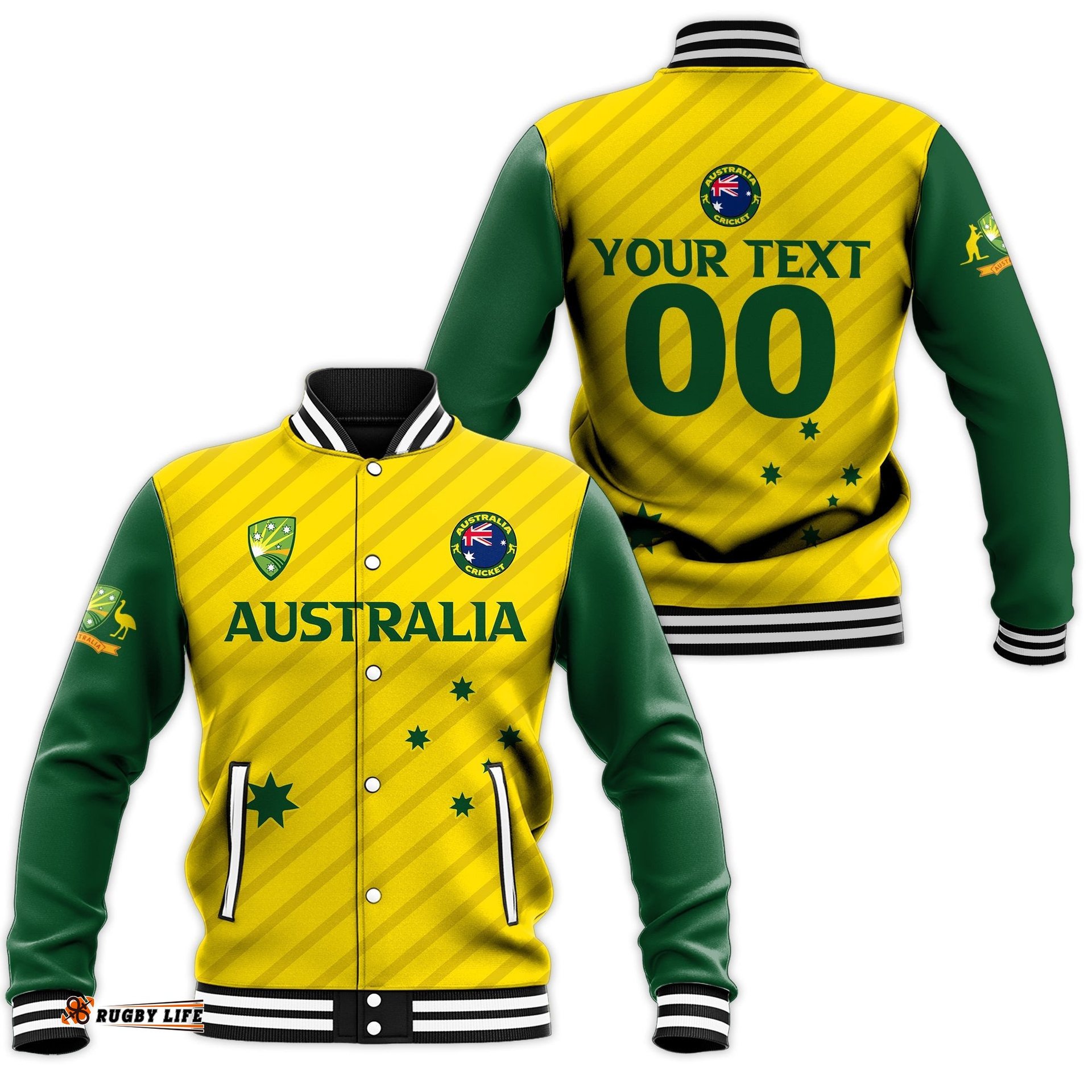 Custom Personalised Australian Cricket Baseball Jacket - National Color