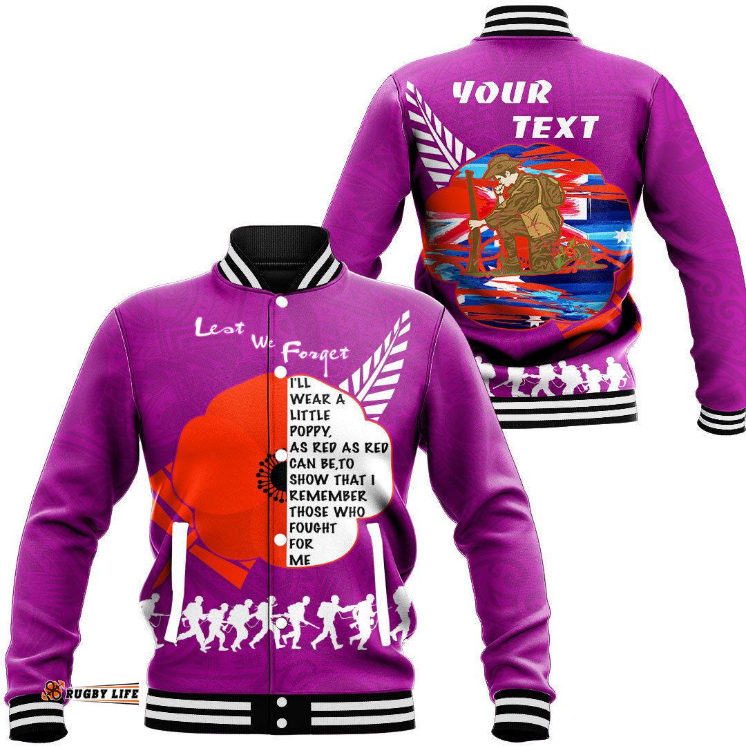 Vibe Hoodie Clothing - Custom New Zealand Anzac Red Poopy Purple Baseball Jacket