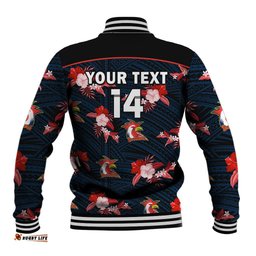 Custom Text And Number Roosters Rugby Baseball Jacket Polynesian Tribal Mix Tropical Hawaiian Style