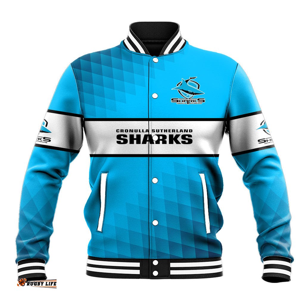 Personalised Sharks Rugby Baseball Jacket Go Sharkies Sporty Version