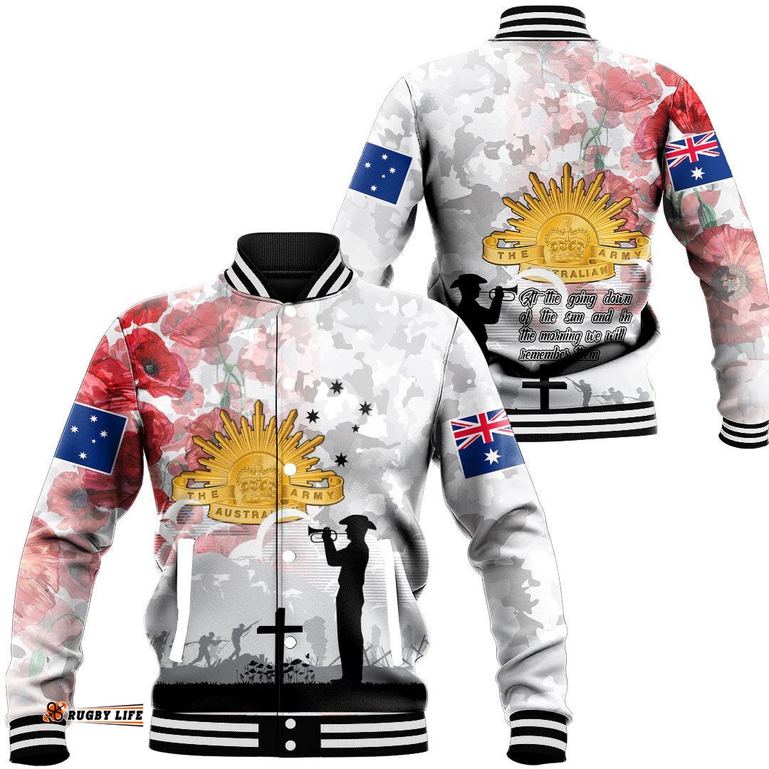Vibe Hoodie Clothing - Anzac Day Lest We Forget Camouflage & Poppy Baseball Jacket
