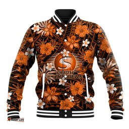 Australian Scorchers Cricket Baseball Jacket Baeuty Pacific Hibiscus and Polynesian Pattern