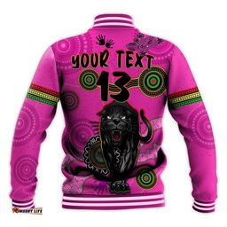 Custom Text and Number Panthers Baseball Jacket Aboriginal with Lizard