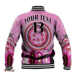 Custom Text and Number Aboriginal Stand Up Baseball Jacket Circle Dot with Lizard Version Pink