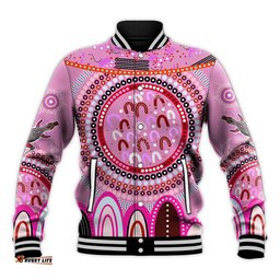 Custom Text and Number Aboriginal Stand Up Baseball Jacket Circle Dot with Lizard Version Pink