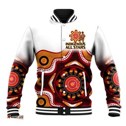 Custom Text And Number Australia Indigenous Rugby Baseball Jacket All Stars Aborigine Dreamtime White Version