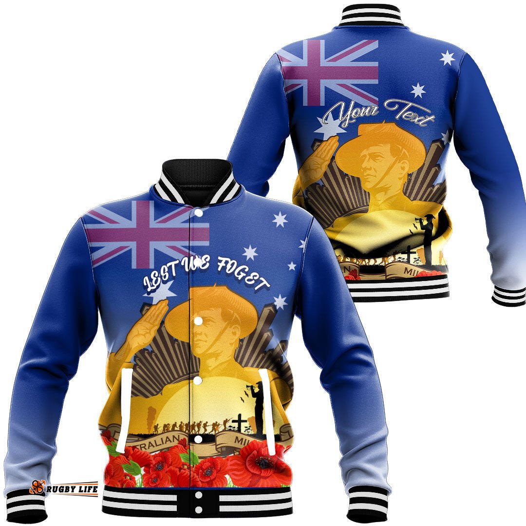Vibe Hoodie Clothing - Custom Australia Anzac Day Soldier Salute Baseball Jacket