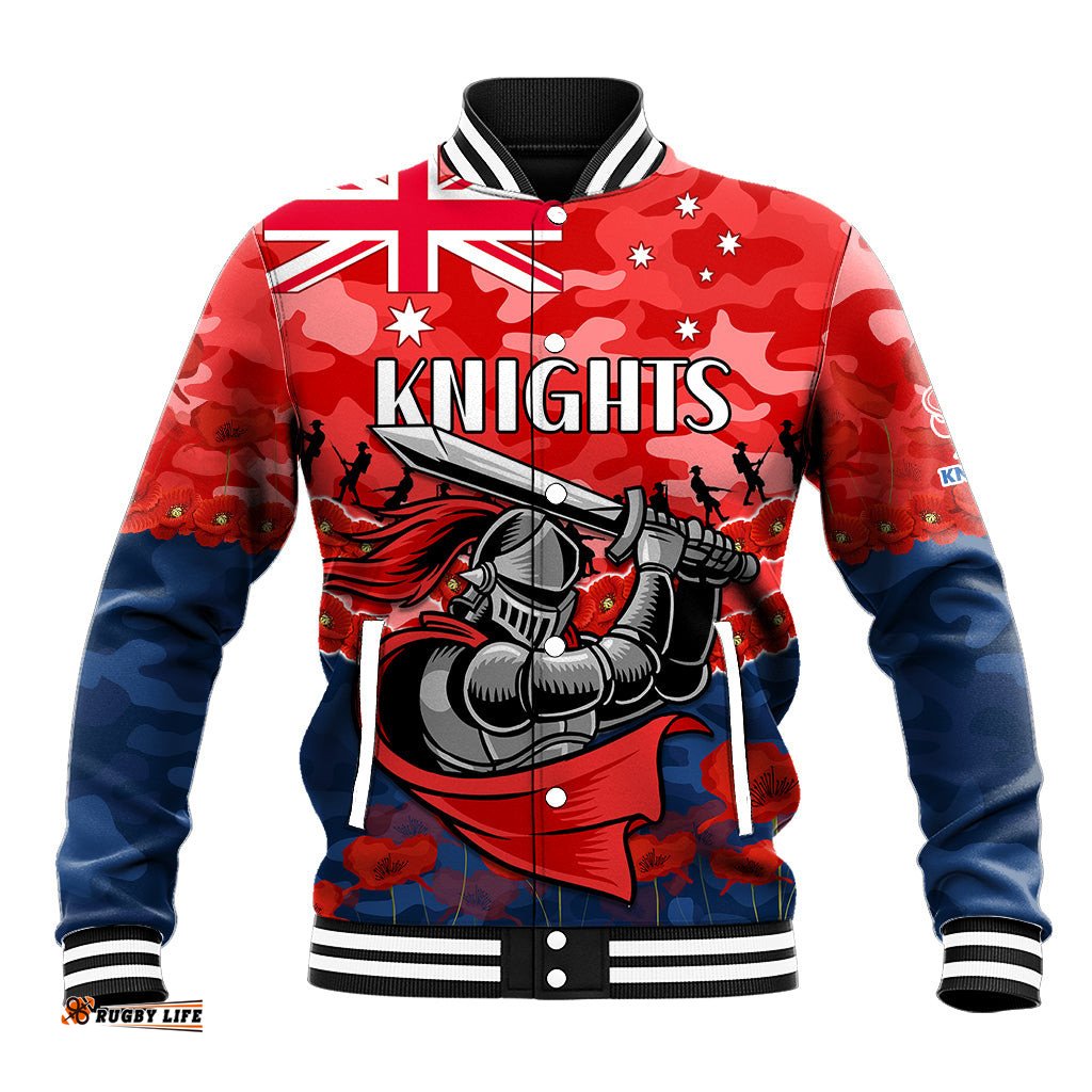 Custom Text And Number Knights Rugby ANZAC Baseball Jacket Lest We Forget
