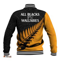 Australia Wallabies and Aotearoa Rugby Baseball Jacket Kangaroo Black Fern Maori Gold Vibe