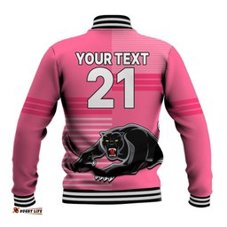 Custom Text And Number Penrith Panthers Rugby Baseball Jacket Proud The Panthers Comeback Pink