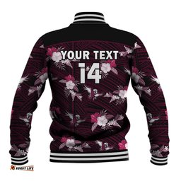 Custom Text And Number Sea Eagles Rugby Baseball Jacket Polynesian Tribal Mix Tropical Hawaiian Style