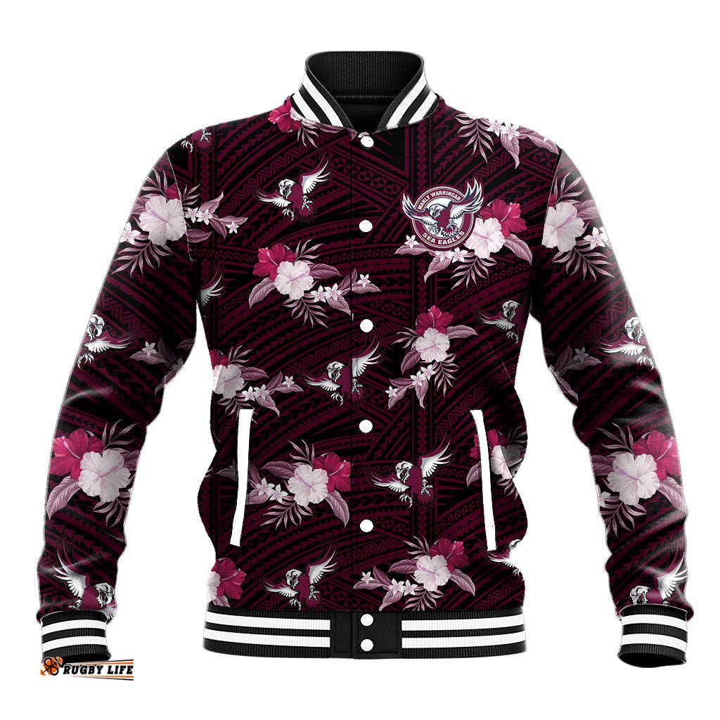 Custom Text And Number Sea Eagles Rugby Baseball Jacket Polynesian Tribal Mix Tropical Hawaiian Style